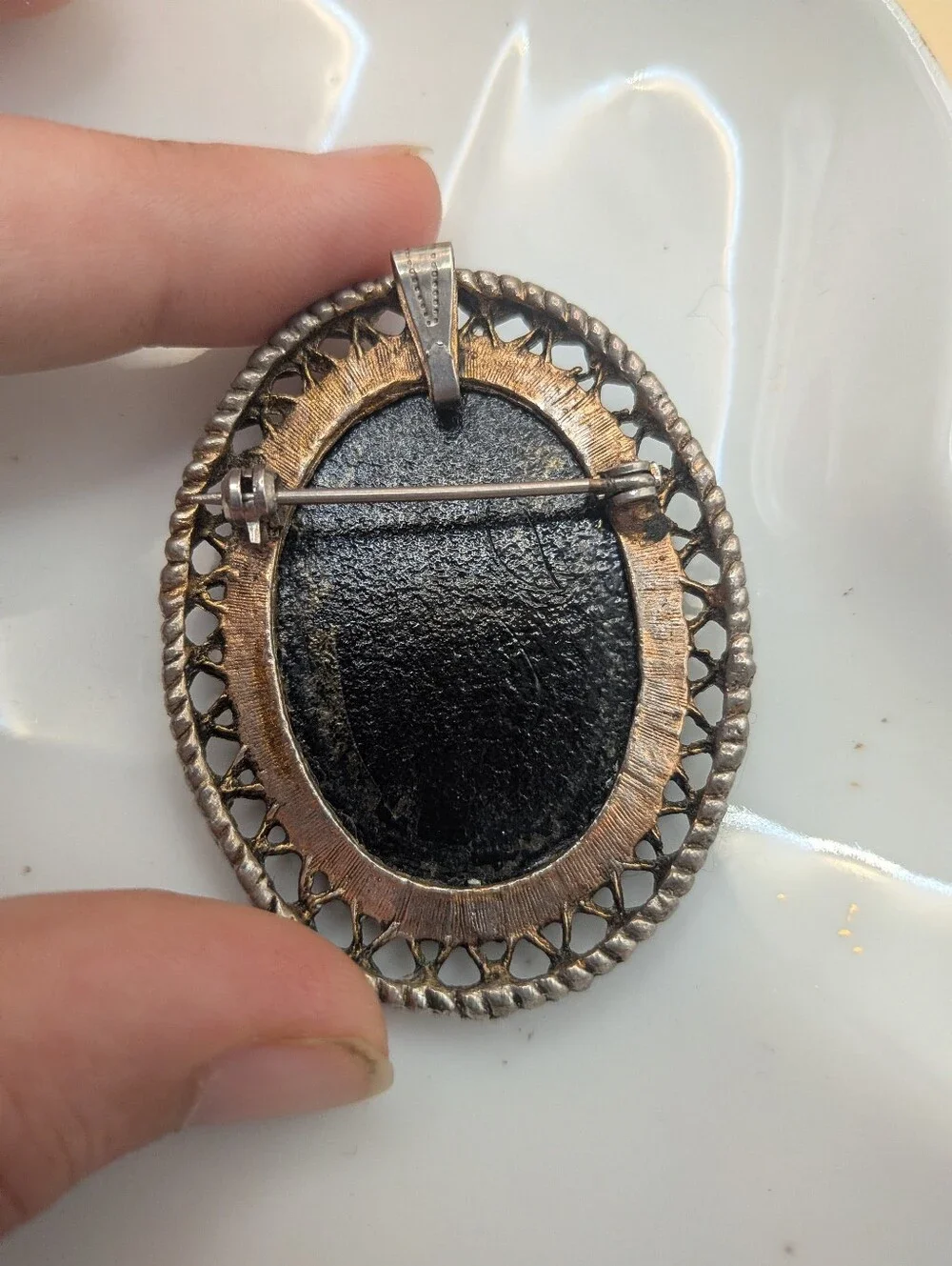 Vintage Victorian Black and Gold Romantic Silhouette Brooch Convertible Pendant